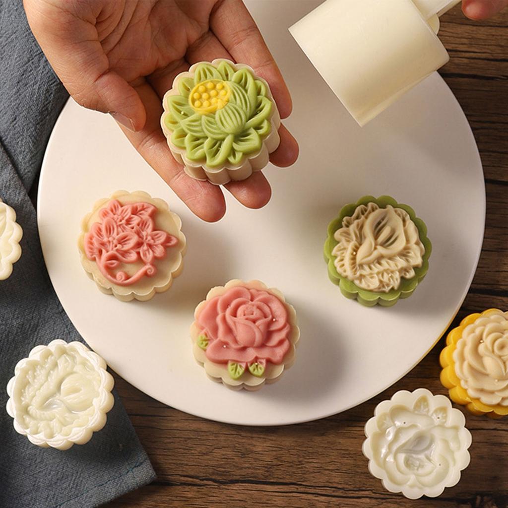 MidAutumn Festival Mooncake Maker Flower Shape Moon Cake Mold Cookie Stamps DIY Hand Press Cookie Dessert Cutters