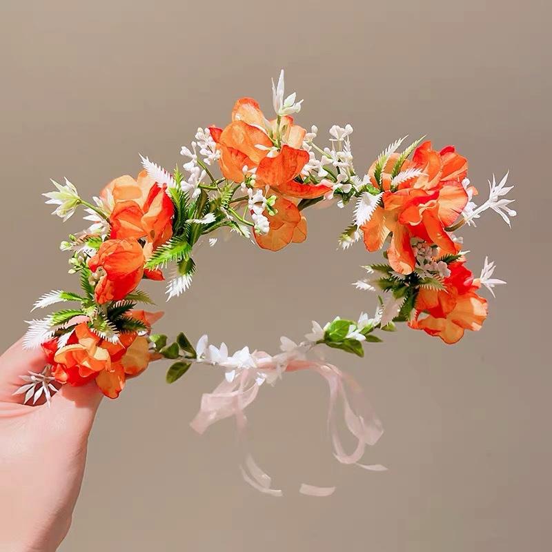 1PC Fairy Wreath Photography Props Headdress Bohemian Style Ribbon Headband Forest Series Headpiece Floral Wreath
