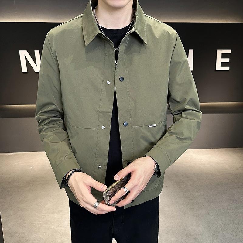 Nowy Płaszcz Męski Wiosenny i Jesienny Modny Dopasowany Koreański Styl Przystojna Kurtka z Klapami Prosta i Uniwersalna Codzienna