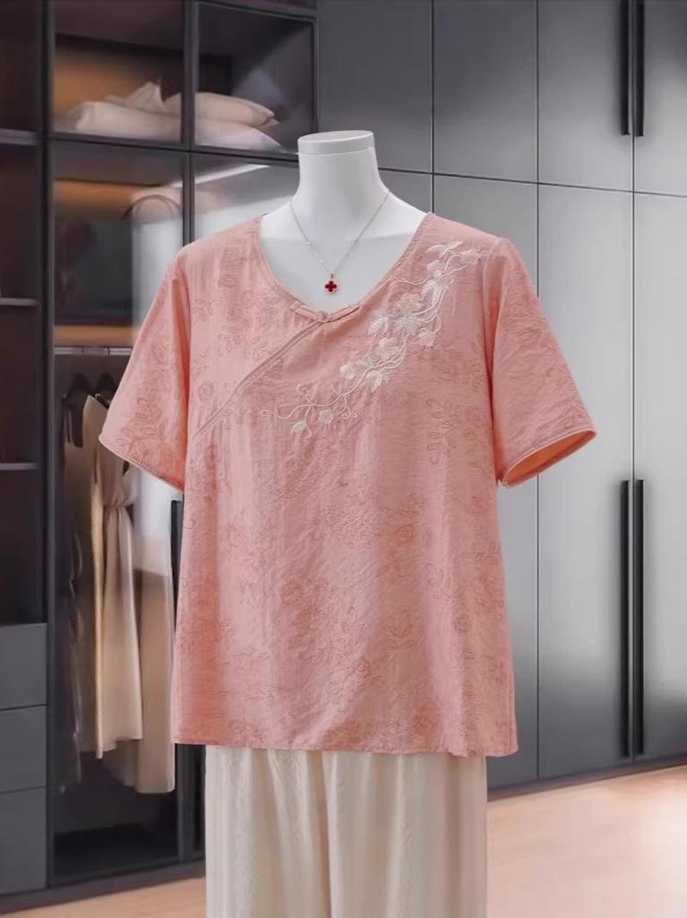 Mother's Day Retro Embroidered Short-Sleeve T-Shirt - Fashionable, Loose, and Versatile Summer Top