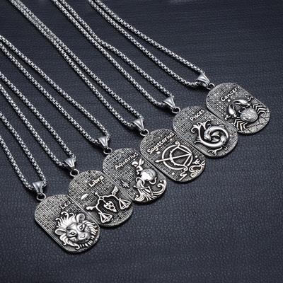 12 Sternbilder Anhänger Amulett Titan Stahl Sternzeichen Hundemarke Anhänger Kette Herren Damen Glück Halskette Geschenk