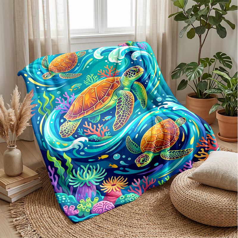 Ocean Turtle Journey Theme blanket Lightweight Warm Flannel Blanket Decorative Throw Blanket for Home Decoration