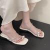 French Flat-Bottomed Rhinestone Sandals Women'S Summer Wear Pearl Toe Cover With Skirt Cool Slippers