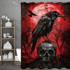 Halloween Scary Skull Raven Black Red Shower Curtain, Bathroom Decorative Shower Curtain, Waterproof Shower Curtain with Hooks