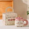 Cute Birthday Cat Candle Mug with Lid & Spoon - Heart Coffee Cup Gift