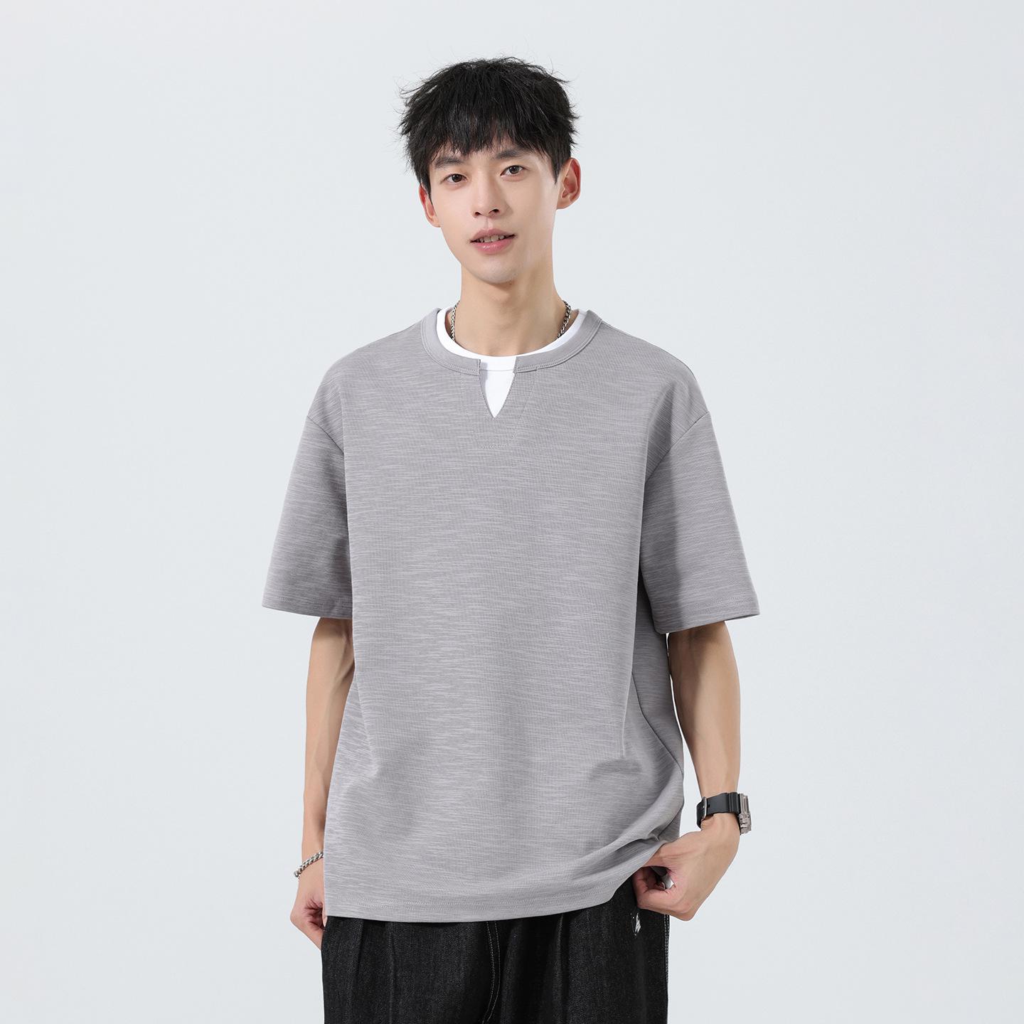 

Men s Trendy Bamboo Texture V-Neck Short-Sleeve Two-in-One T-Shirt Extra Large сірий колір