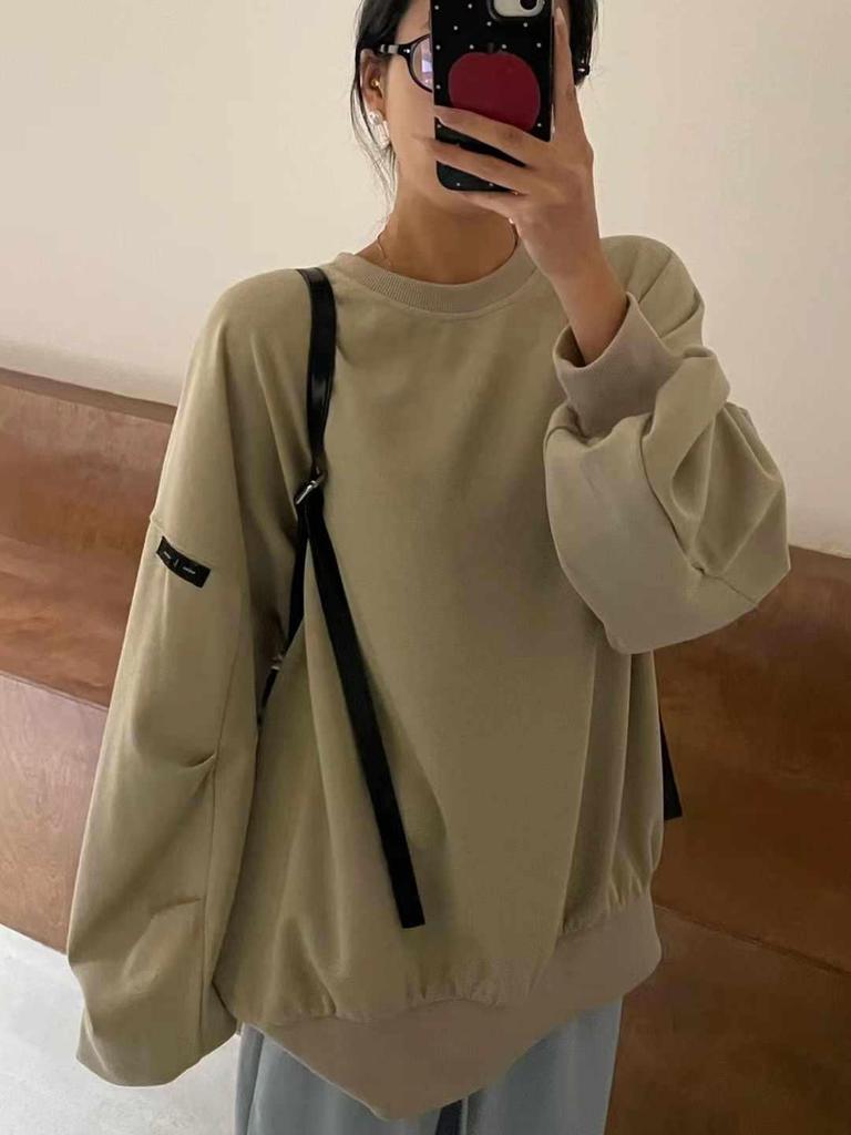 Women's Plus Size Korean Style Pleated Long Sleeve Sweatshirt - Spring 2023