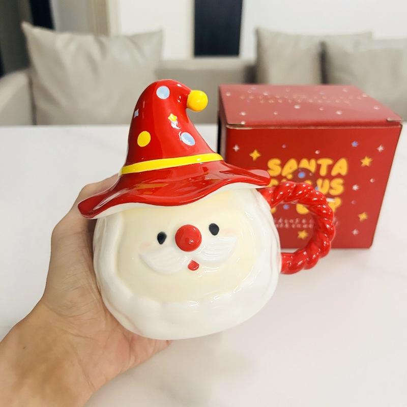 2024 Santa Claus Mug With Lid Cute Ceramic Cup High Value Creative Cup Couple Coffee Cup Gift 380ml