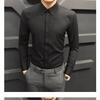 Spring and Autumn Korean Edition Polo Collar Panel Button Business Casual Slim Fit Non Ironing Men's Hidden Button Shirt