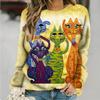 Spring and Autumn Round Neck Cute Cat Pattern 3D Printed Top Fashionable Casual Long Sleeved Women's T-shirts