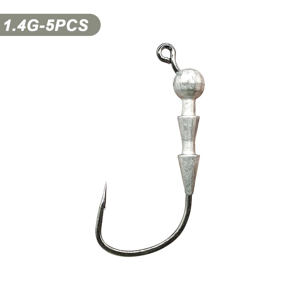 5Pcs Anti Slip Weighted Worm Fishing Hooks Tackle Outdoor Fishing Hook Jig Head Hooks for Soft Plastics Lures Barbed Crank Hooks