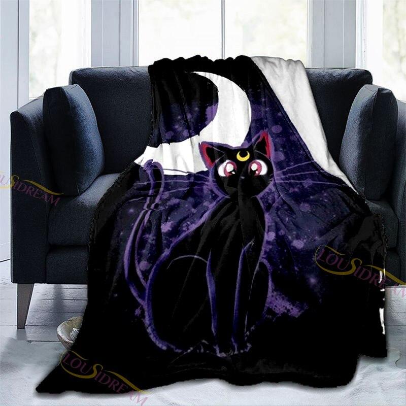 Χαριτωμένη κουβέρτα φανέλας νεράιδας Sailor Moon Luna Cat μαλακή φλις κουβέρτα κάλυψης πικνίκ γιόγκα χαλάκι ταπετσαρίες διακόσμηση σπιτιού δώρα