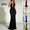 Comfortable Women Dress Sexy Backless Maxi Dress Deep V Neck Sleeveless Versatile Halter Satin Long Formal Evening Party Mermaid Gown Mid-length