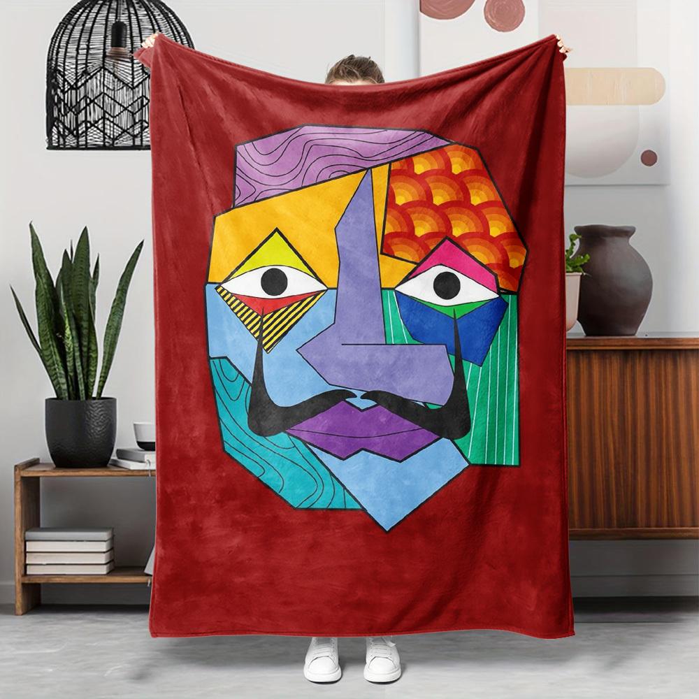 

Cubist Face Flannel Throw Blanket – Vibrant Abstract Art, Soft Cozy Fleece with Maroon Background – Ideal for Couch, Bed 130x150cm51x59in
