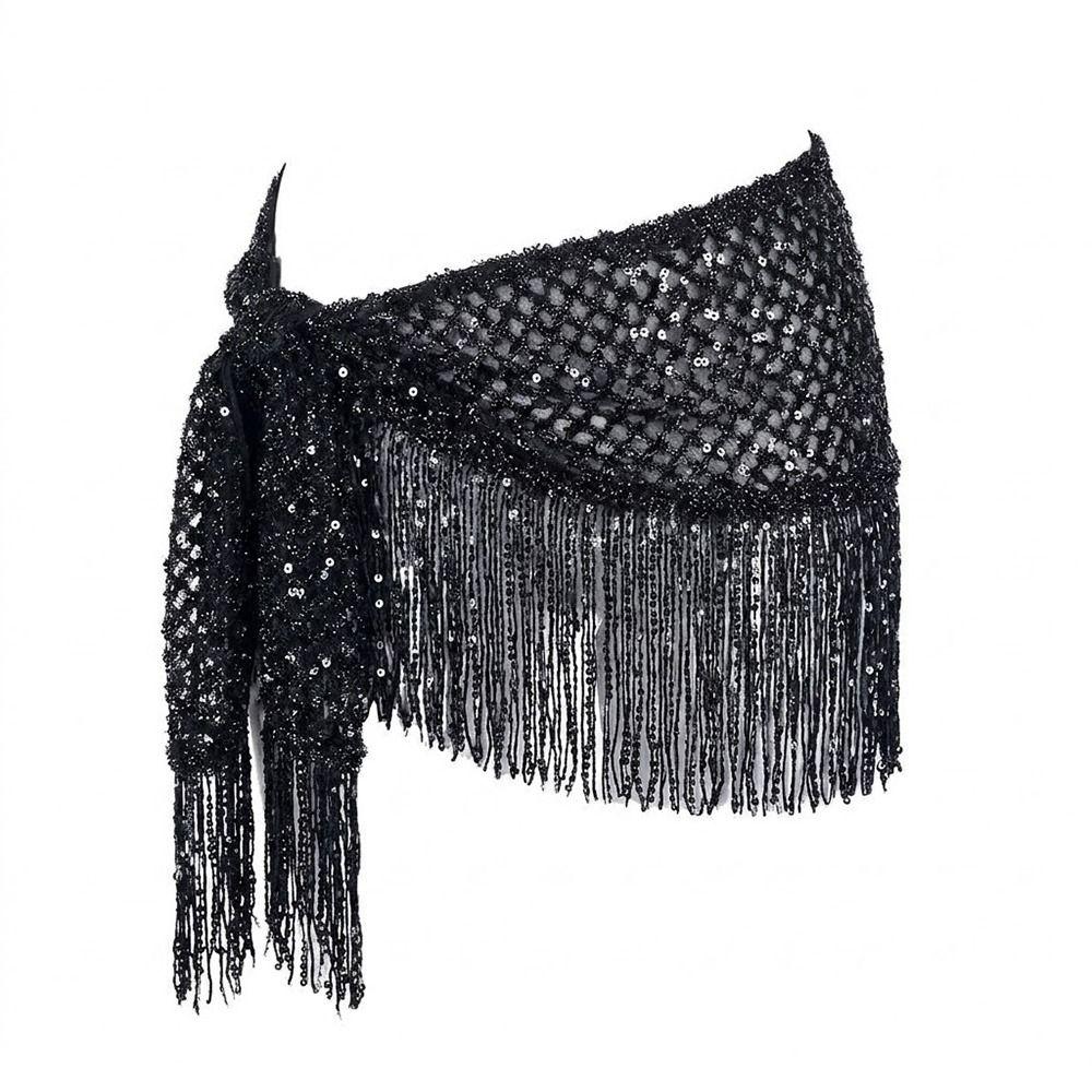 Sequins Tassel Triangle Hip Scarf Glitter Fringe Triangle Waist Wrap Scarf  Women Outfit