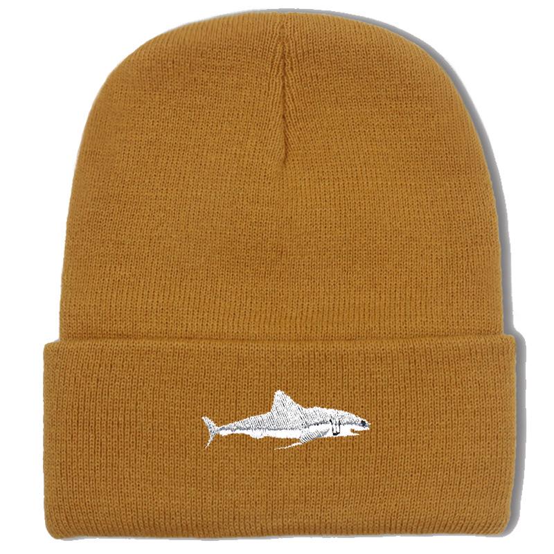 Shark Embroidery Knitted Beanie with Ear Protection for Autumn/Winter - Unisex Casual Hat