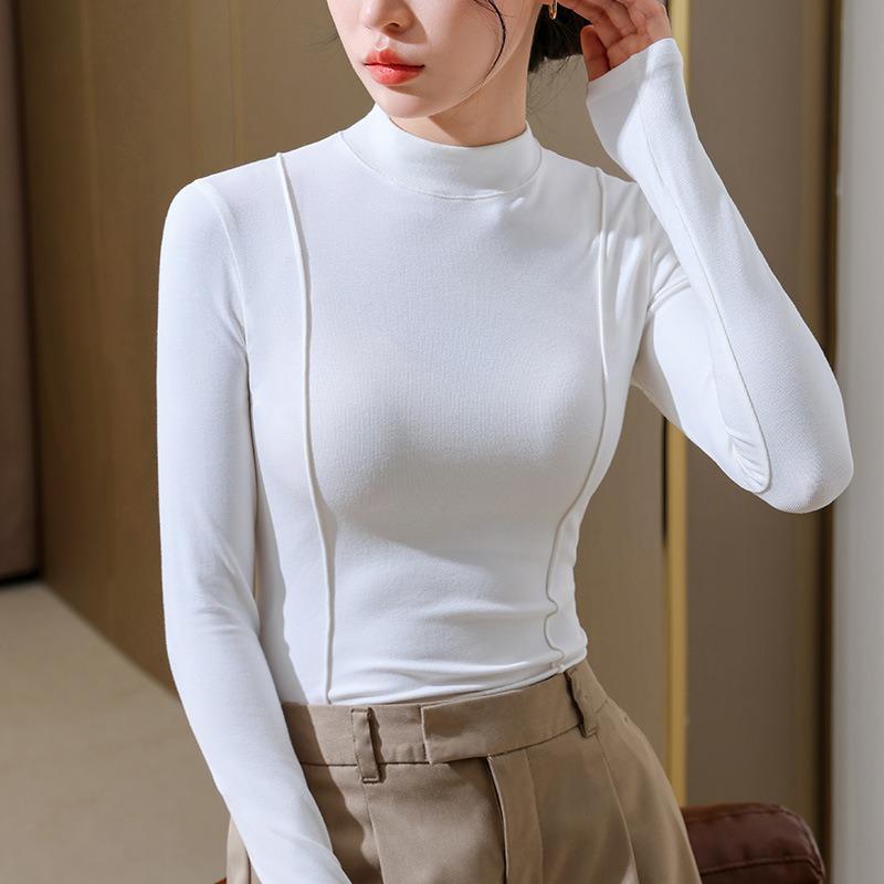 Stand-up collar bottoming shirt women's autumn and winter new women's clothing skin-friendly long-sleeved inner shirt temperament fish bone waist top
