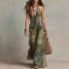 European and American Retro Tie-dye Suspender Dress Women's V-neck Waist Ruffle Edge Backless Bohemian Holiday Dress