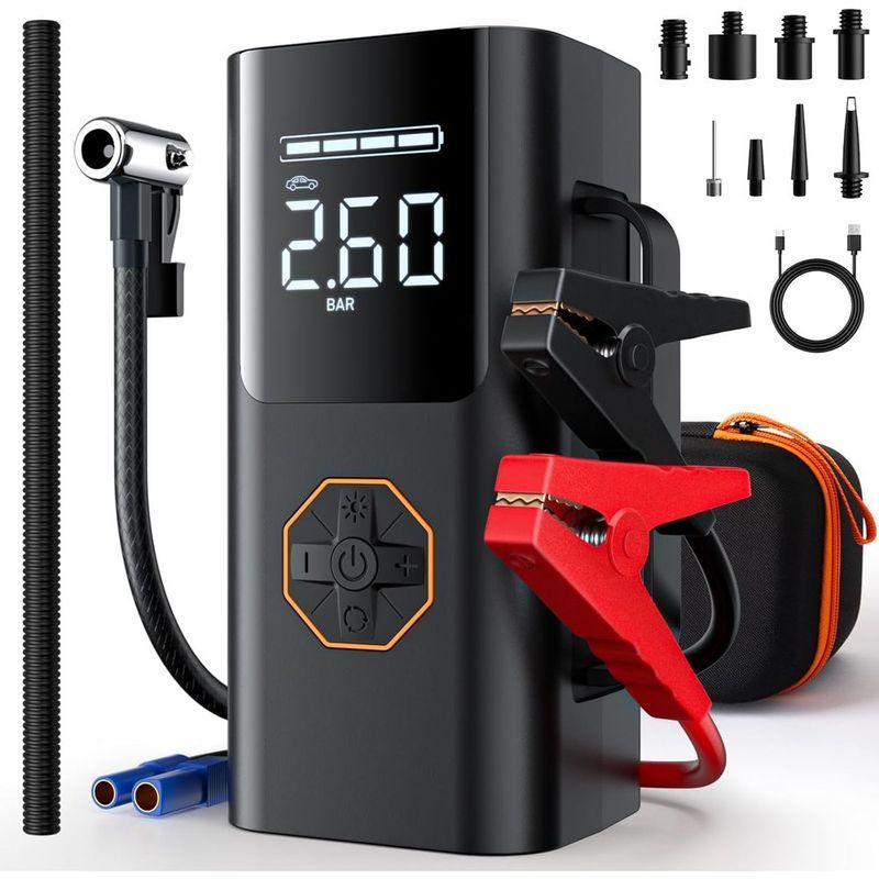 12V 5500A Multi-Function Jump Starter with Air Compressor, Tire Inflator, LED Light, and LCD Display