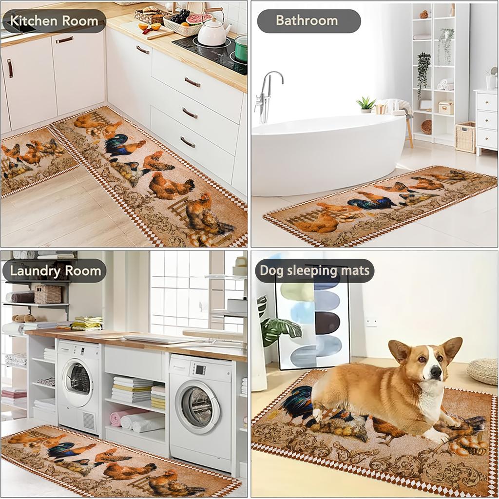 1PC Chicken Pattern Kitchen Rug Non-Slip Door Mats Pop design Bathroom Rug Bath Mat Carpet for Home Sink Laundry Decor