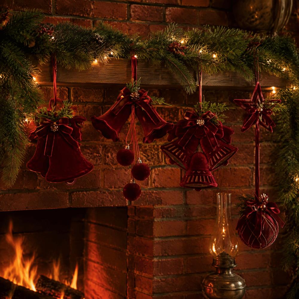 Plastic Tree Topper Wine Red Color Xmas Bell Festive Vibe Hanging Bauble Xmas Tree Decor