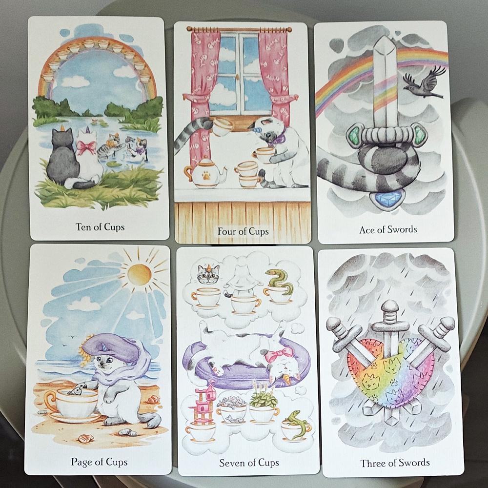 Caticorn Tarot Deck In Rigid Box, 78 Whimsical Watercolor Cat Cards 12*7cm Double-embossed, Indie Deck for Cat Enthusiasts