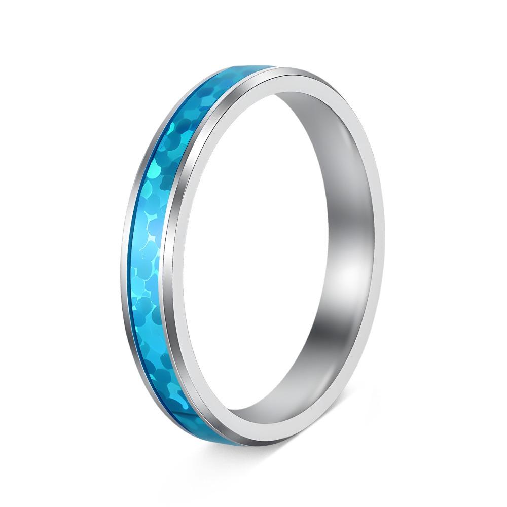2PCS Stainless Steel Stainless Steel Wedding Ring Blue Opal Inlay Men Wedding Band Wedding Ceremony