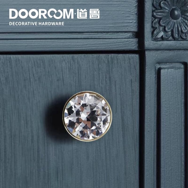 Dooroom Brass Furniture Handles Crystal Wardrobe Dresser Cupboard Cabinet Door Drawer Shoe Box Pulls European Light Luxury Knobs