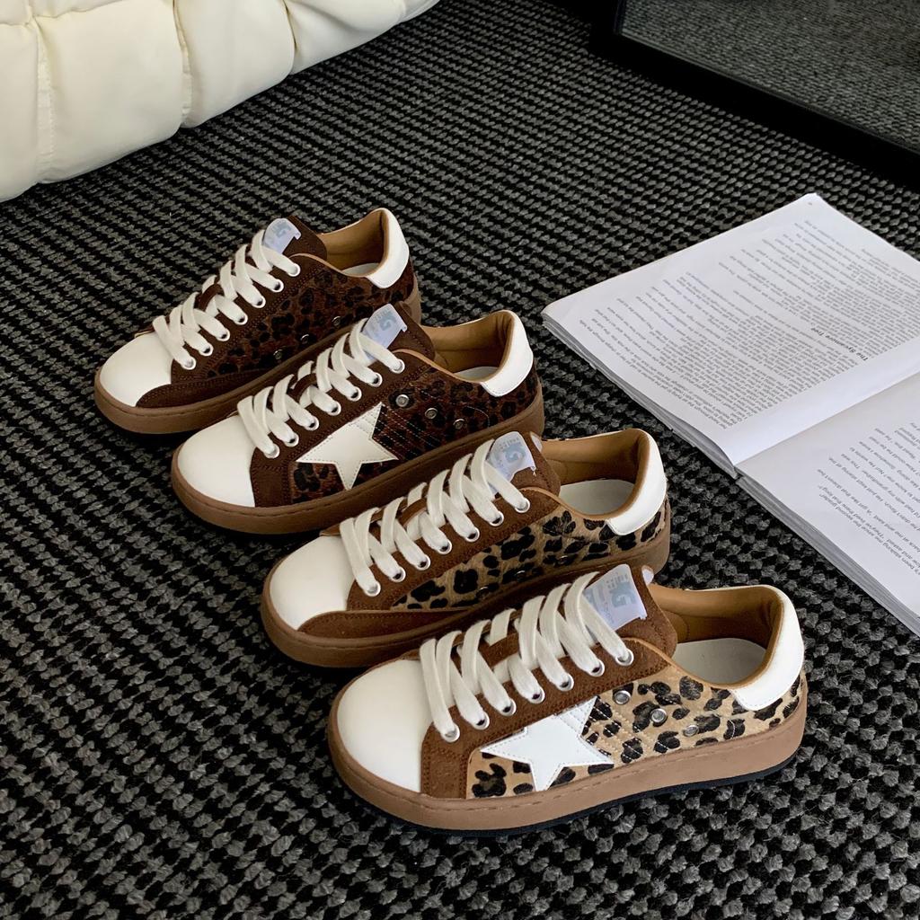 [Fanfuna] Retro Leopard Print Star Shoes Women's Old German Training Shoes 2025 Autumn New Niche Casual Board Shoes