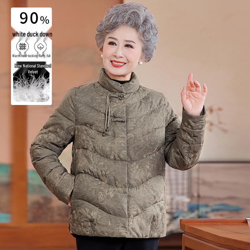 

Chinese Style White Duck Down Jacket for Women in Their 60s & 70s, Thickened Winter Coat for Moms and Grandmas 4XL (135-150 jin)