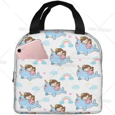 Narwhal Whale Reusable Cooler Lunch Bag Soft Lightweight Portable Lunch Box Tote Bags for Women Men Kids School Work Picnic
