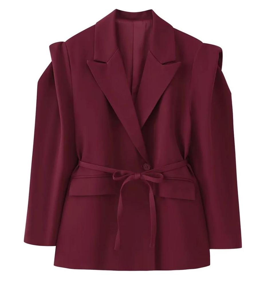 European & American Style Women's Slimming Waist Belt Wide Shoulder Suit Jacket