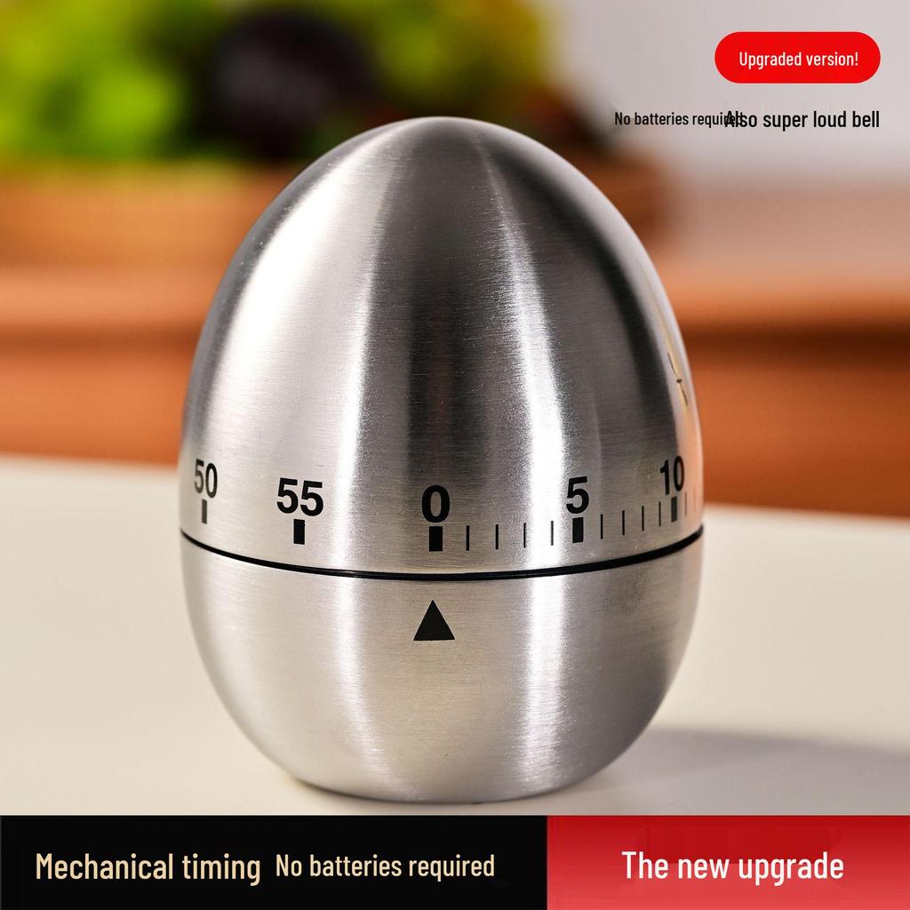 Egg-Shaped Stainless Steel Kitchen Timer for Cooking and Baking
