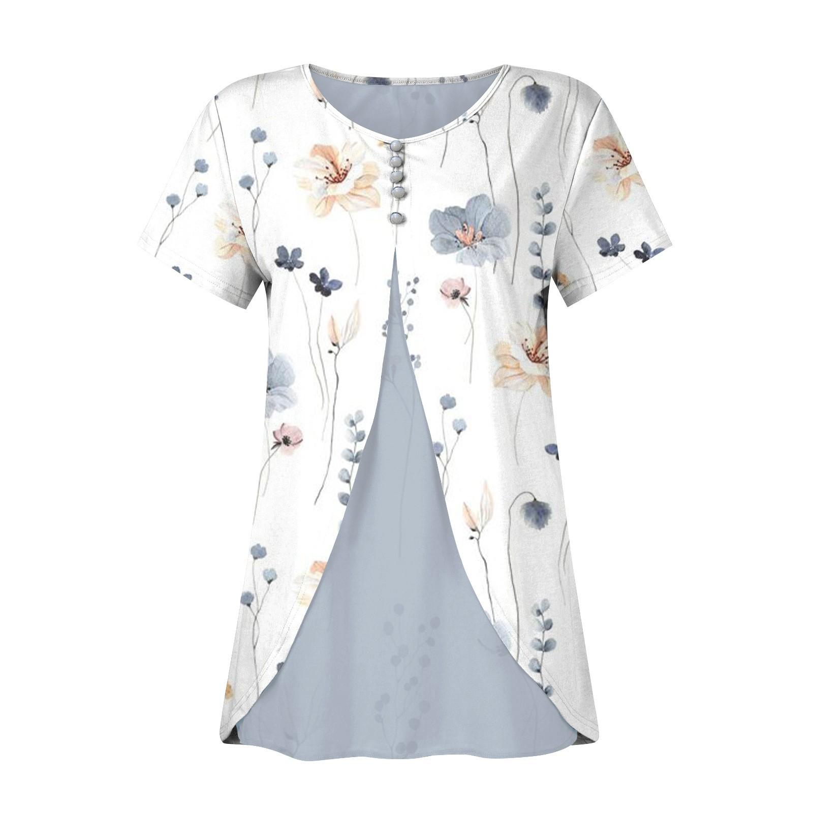 

Рубашки для женщин, топы с короткими рукавами, нарядные летние повседневные блузки с v-образным вырезом и нерегулярным подолом с принтом, футболки XL белый