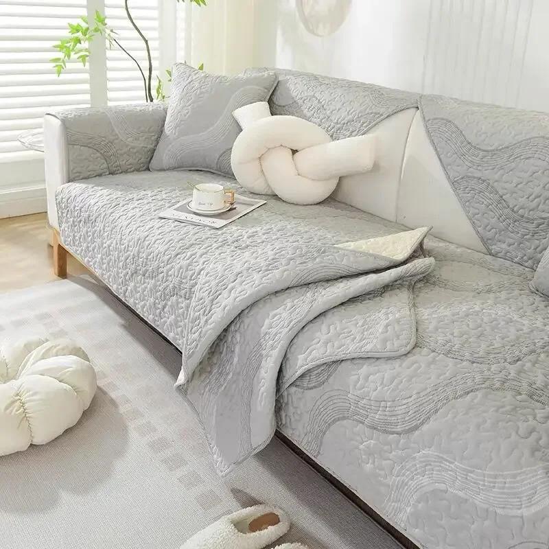 Living Room Embroidered Cotton Sofa Cover Thicken Non-Slip Couch Cushion Slipcover Soft Towel Blanket Home Decor