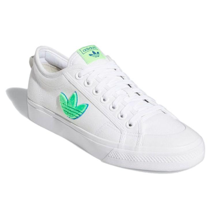 Adidas Nizza Trefoil White Signal Green Unisex Sneakers Footwear-White FX8354
