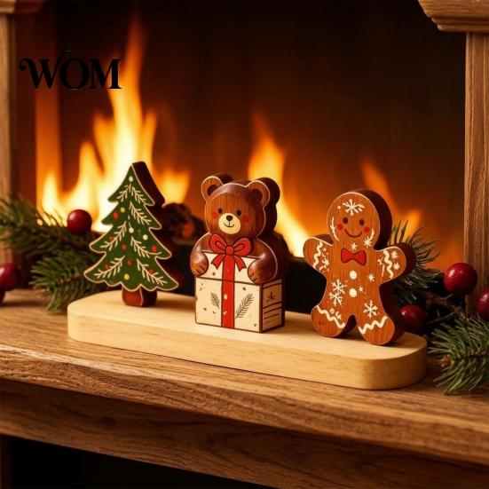 Small Wooden Holiday Decorations Christmas Tree Ornaments, Vintage Colorful Desktop Decoration, Rustic Wood Figurines Home Accents with Pine