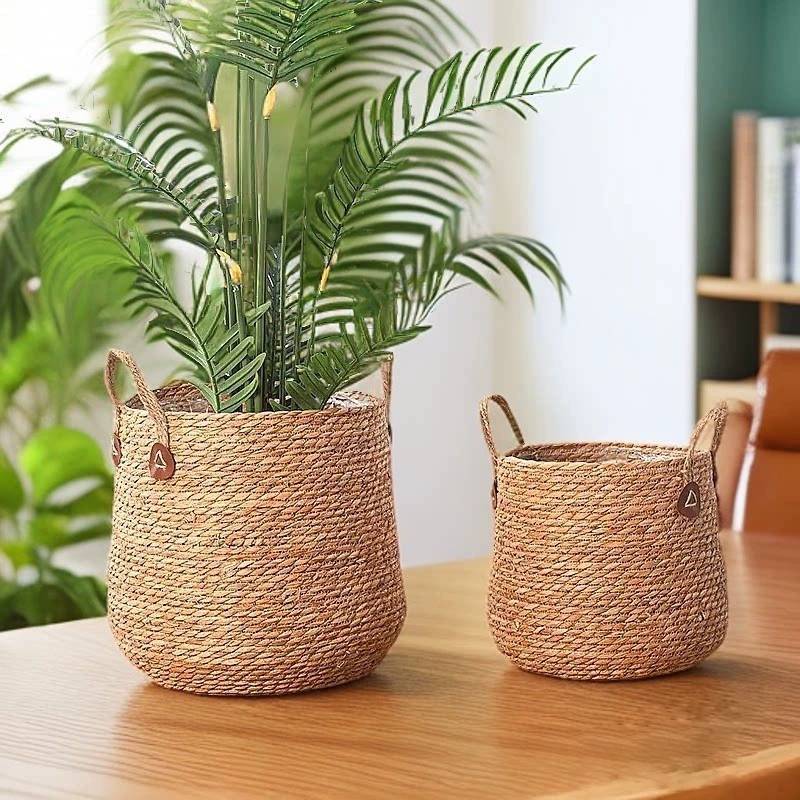 Woven Grass Planter Pot With Breathable Design For Living Room Decor Large Size