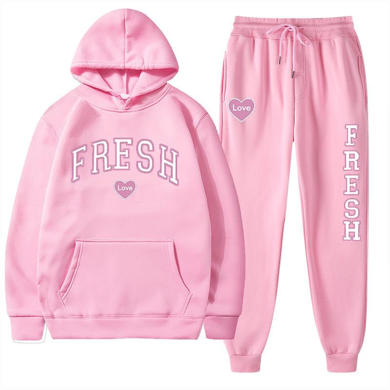 European Size Plus Fashion Printed Sweater Autumn and Winter Fleece Warm Hoodie Casual Sports Women's Suit