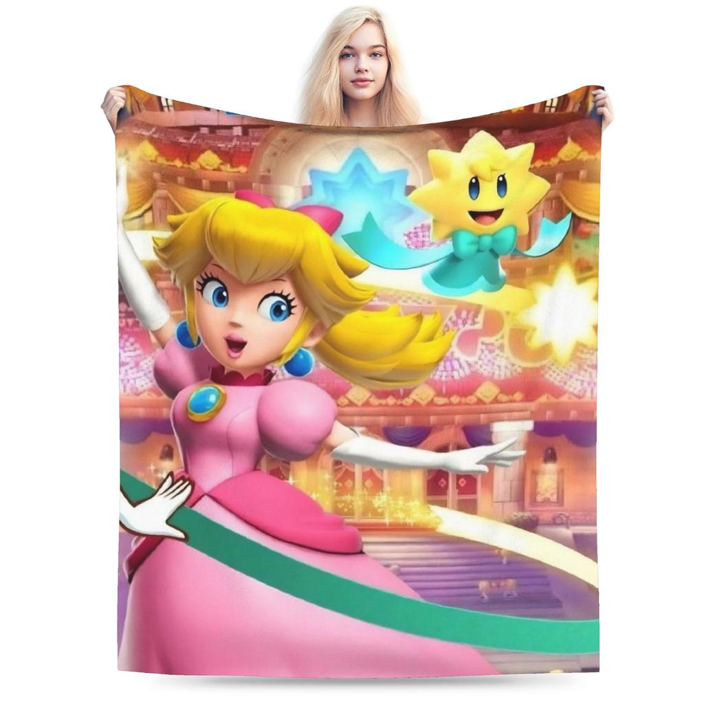 Princess Peach Star Fleece Throw Blanket Super Marioo Blanket for Home Office Super Warm Bed Rug
