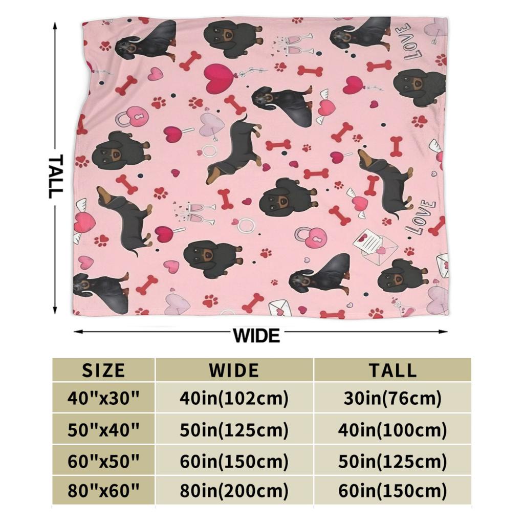 Dackel Valentinstag Fleece Decken Hunde Tier Lustige Überwurfdecken für Zuhause 150*125cm Steppdecke