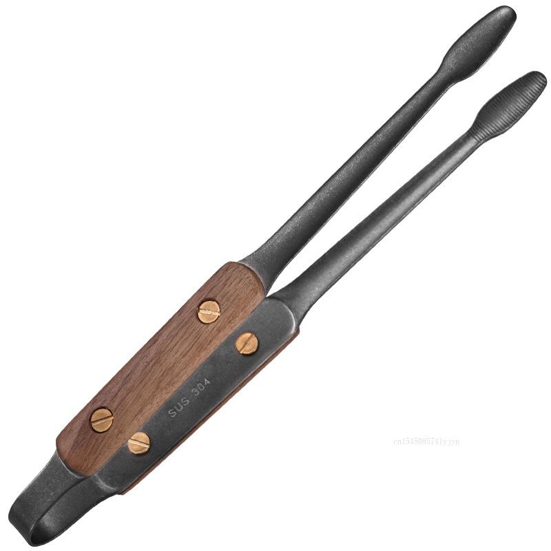 Walnut Stainless Steel Food Anti-scalding Food Clip Food Tongs Meat Salad Bread Serving Tongs for Barbecue Cooking Utensils