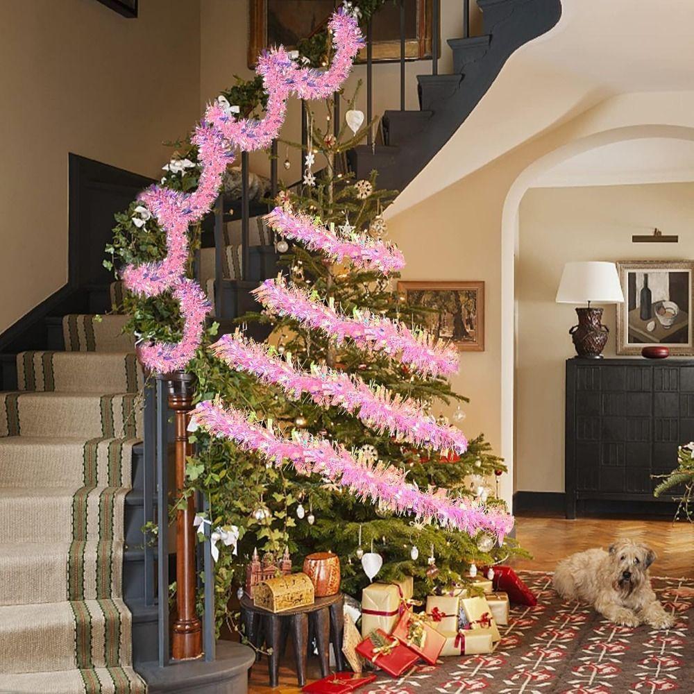Colorful Strips Christmas Glitter Garland DIY Xmas Tree Decoration Ribbon  for Staircase Decor