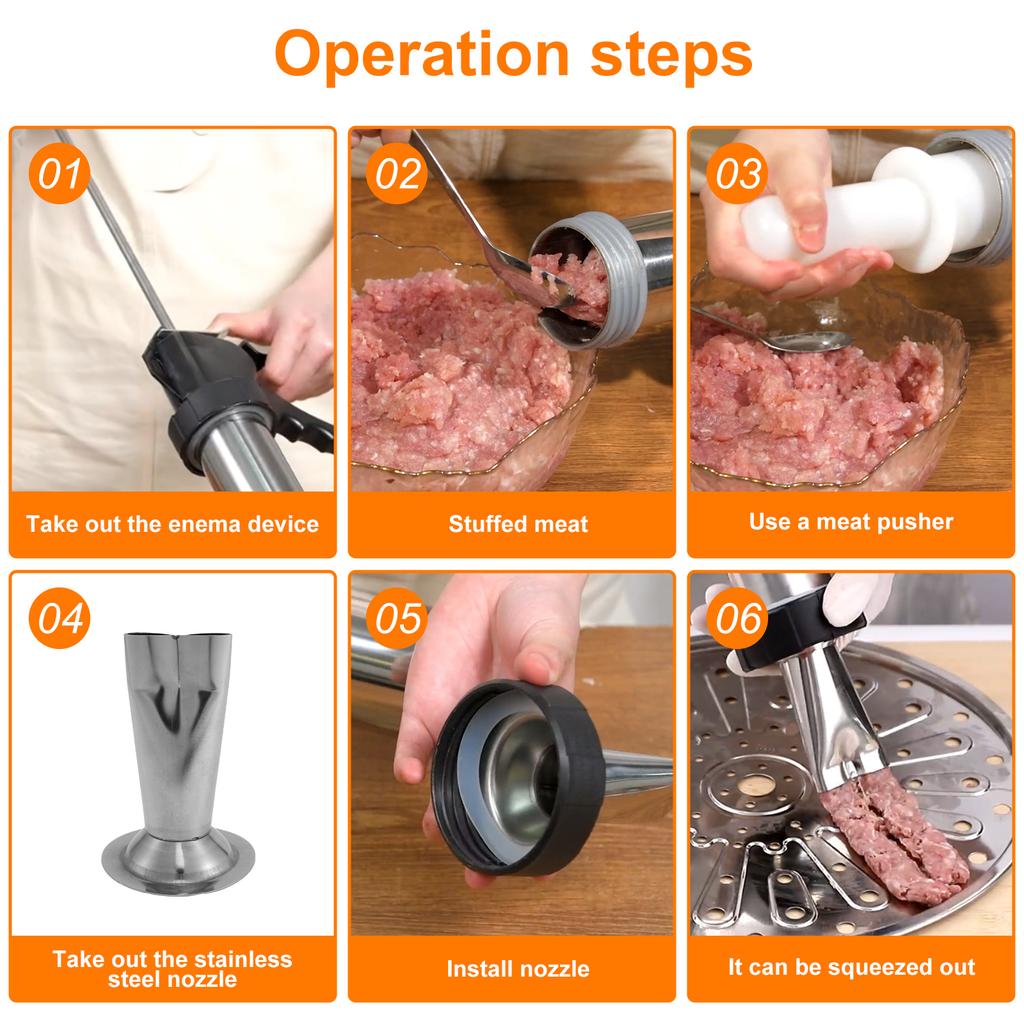 1Set Manual Sausage Stuffer Kit Stainless Steel Jerky Maker Kit  Easy Cleaning Homemade Sausage Machine for Home Kitchen Gadgets