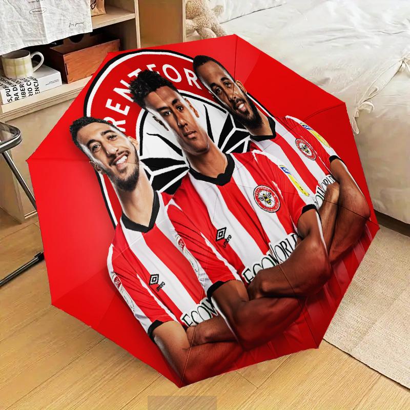 Brentford Football Club Crest Automatic Folding Umbrella - 8-Rib Travel Umbrella with Auto Open/Close & Portable Gifts for holidays or birthdays