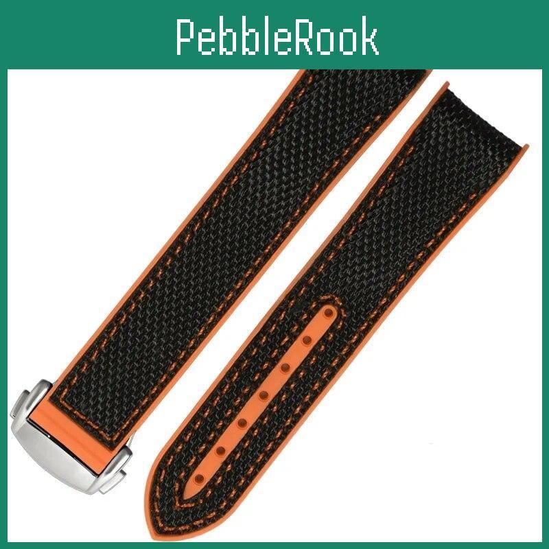 Rubber Silicone Nylon 20mm 22mm Watch Band For Omega Gmt Planet Ocean Seamaster Diver 300 Curved End Orange Watch Strap