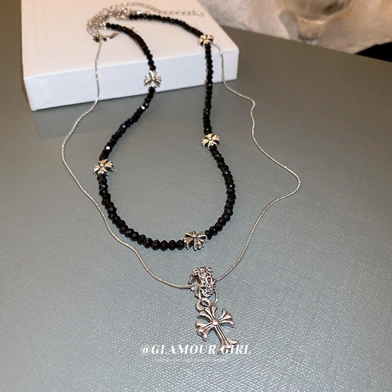 Çift Katmanlı Deri Çapraz Kolye Vintage Klavikula Kadın Punk Goth Y2K Tarzı Çapraz Gerdanlık Kolye Takı Hediyeler
