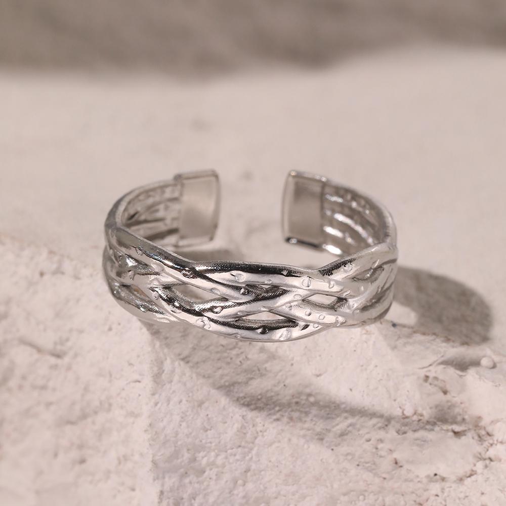 Stainless Steel Rings Minimalist Geometric Hollow Open Ring Retro Design Sense Ring For Women Zircon Gifts Everyday Wear New