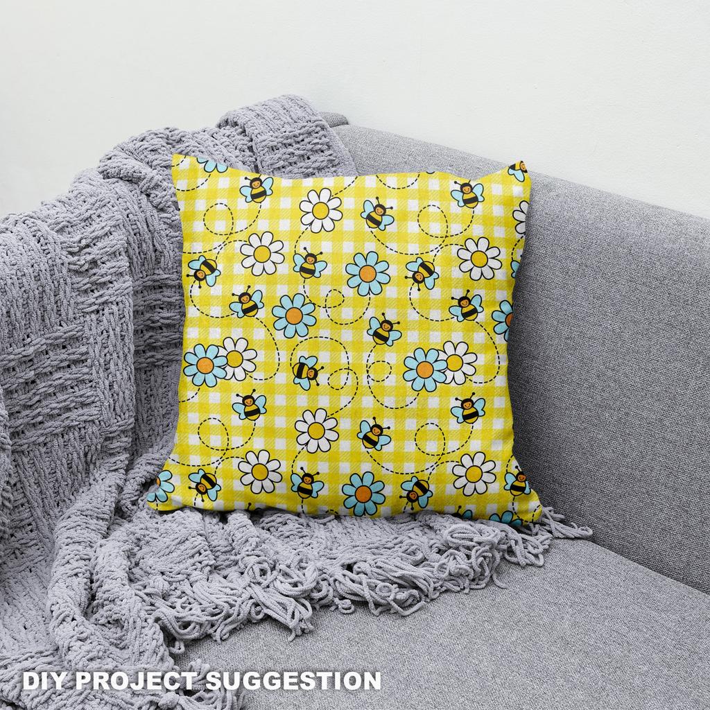Royal Samt Stoff Polyester Zum Nähen - Motiv Bienen Und Gänseblümchen
