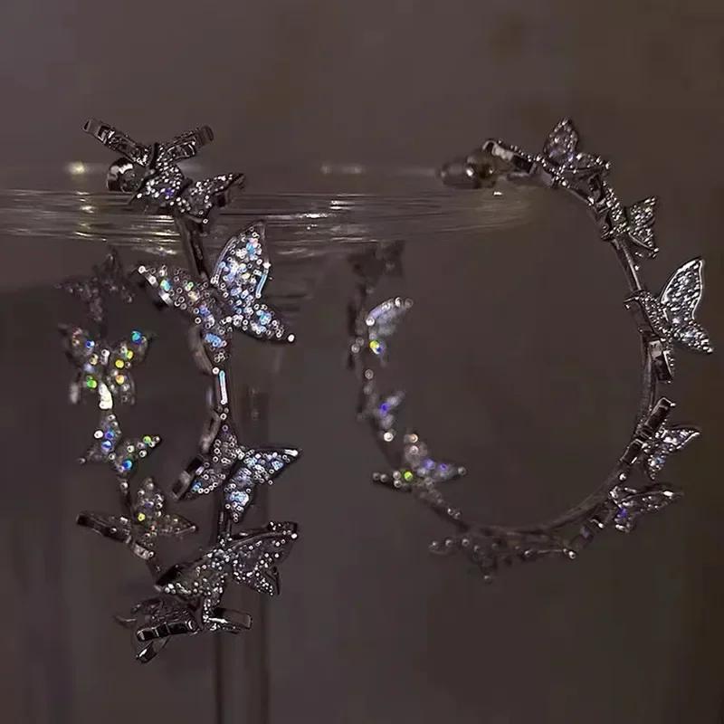 Korean 2025 Trendy Long Wire Tassel Thread Chain Butterfly  Earrings For Women Girls Cute Elegance Fashion Gift Shining Earrings